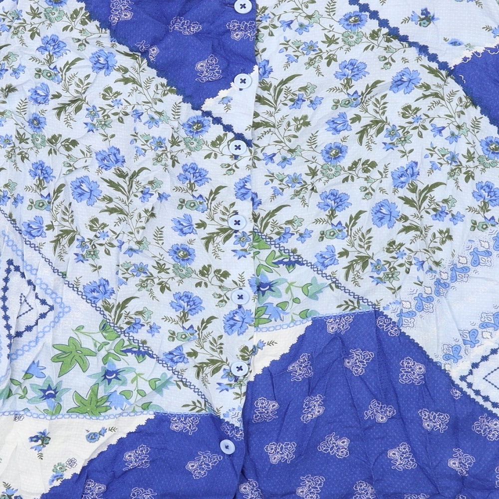 Marks and Spencer Womens Blue Geometric Viscose Basic Blouse Size 12 Round Neck