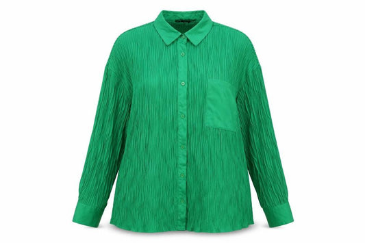 Front view of I SAW IT FIRST women’s green cotton basic button-up, size UK 10, collared