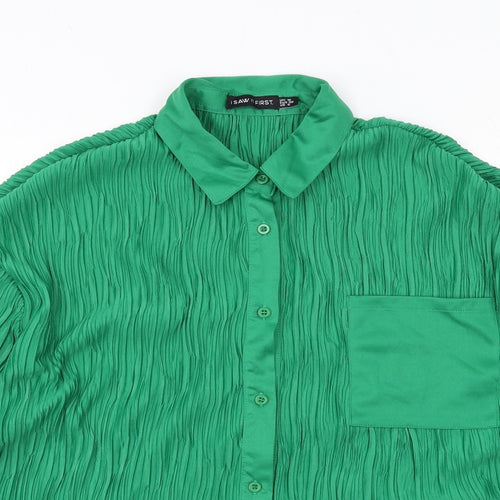 I SAW IT FIRST Womens Green Cotton Basic Button-Up Size 10 Collared