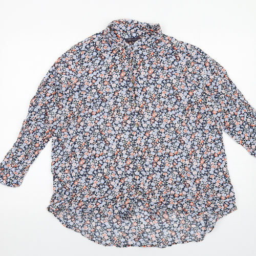 Marks and Spencer Womens Blue Floral Cotton Basic Button-Up Size 20 Collared