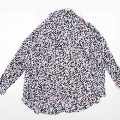 Marks and Spencer Womens Blue Floral Cotton Basic Button-Up Size 20 Collared