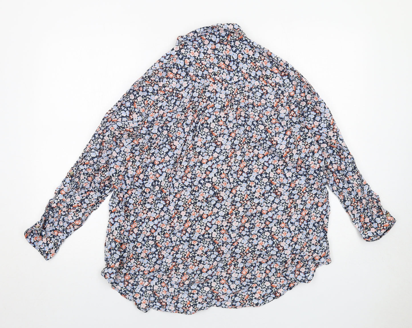Marks and Spencer Womens Blue Floral Cotton Basic Button-Up Size 20 Collared