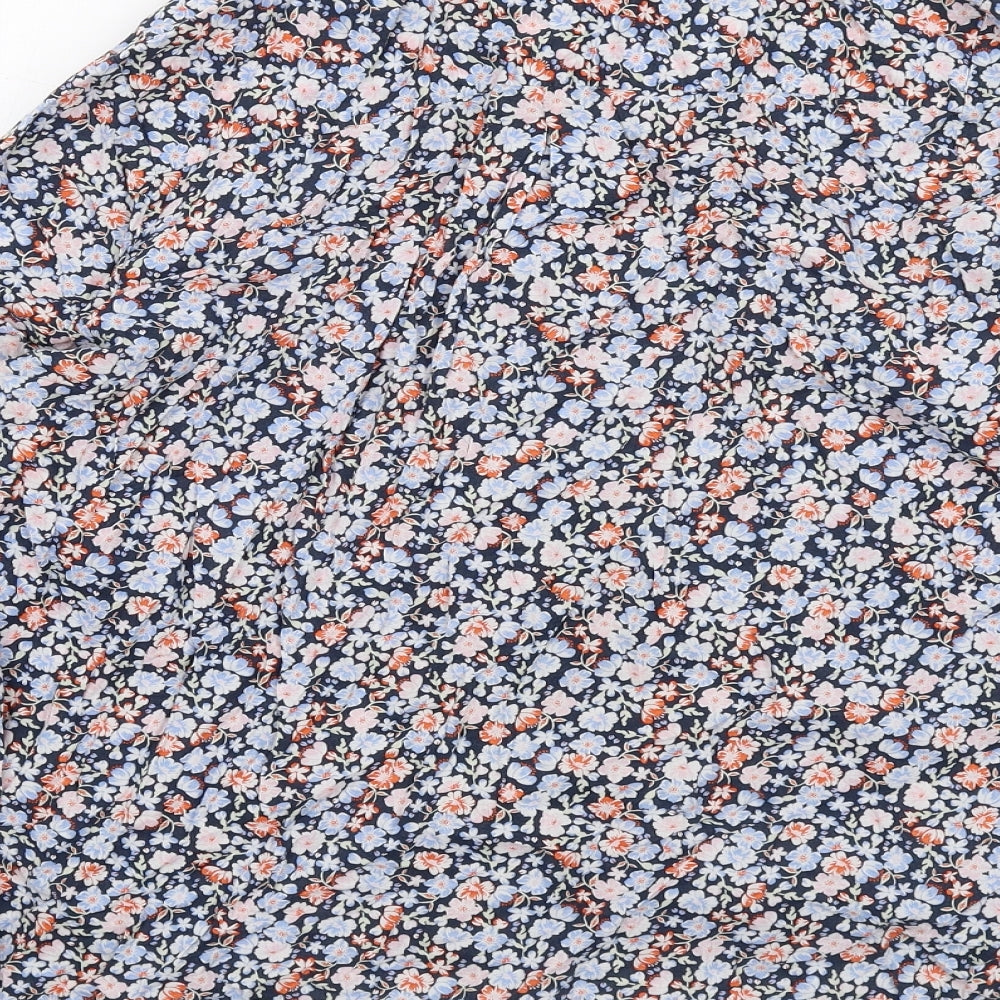 Marks and Spencer Womens Blue Floral Cotton Basic Button-Up Size 20 Collared
