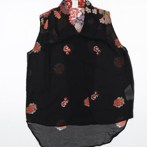 VERO MODA Womens Black Floral Polyester Basic Tank Size M V-Neck