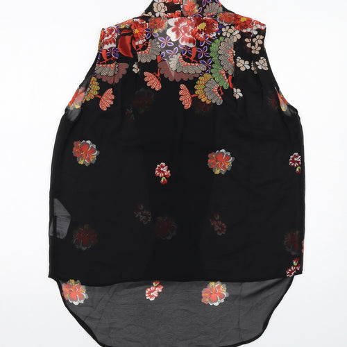 VERO MODA Womens Black Floral Polyester Basic Tank Size M V-Neck