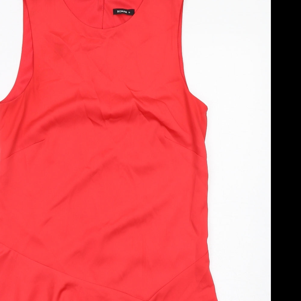 Roman Womens Red Polyester Basic Tank Size 10 Round Neck