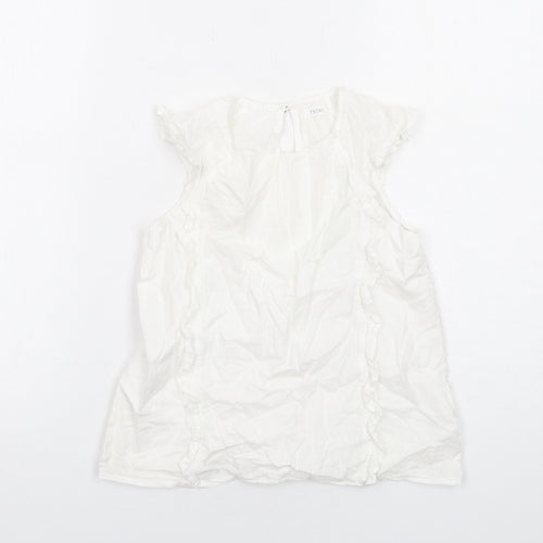 NEXT Girls White Cotton Basic Blouse Size 9 Years Boat Neck Button