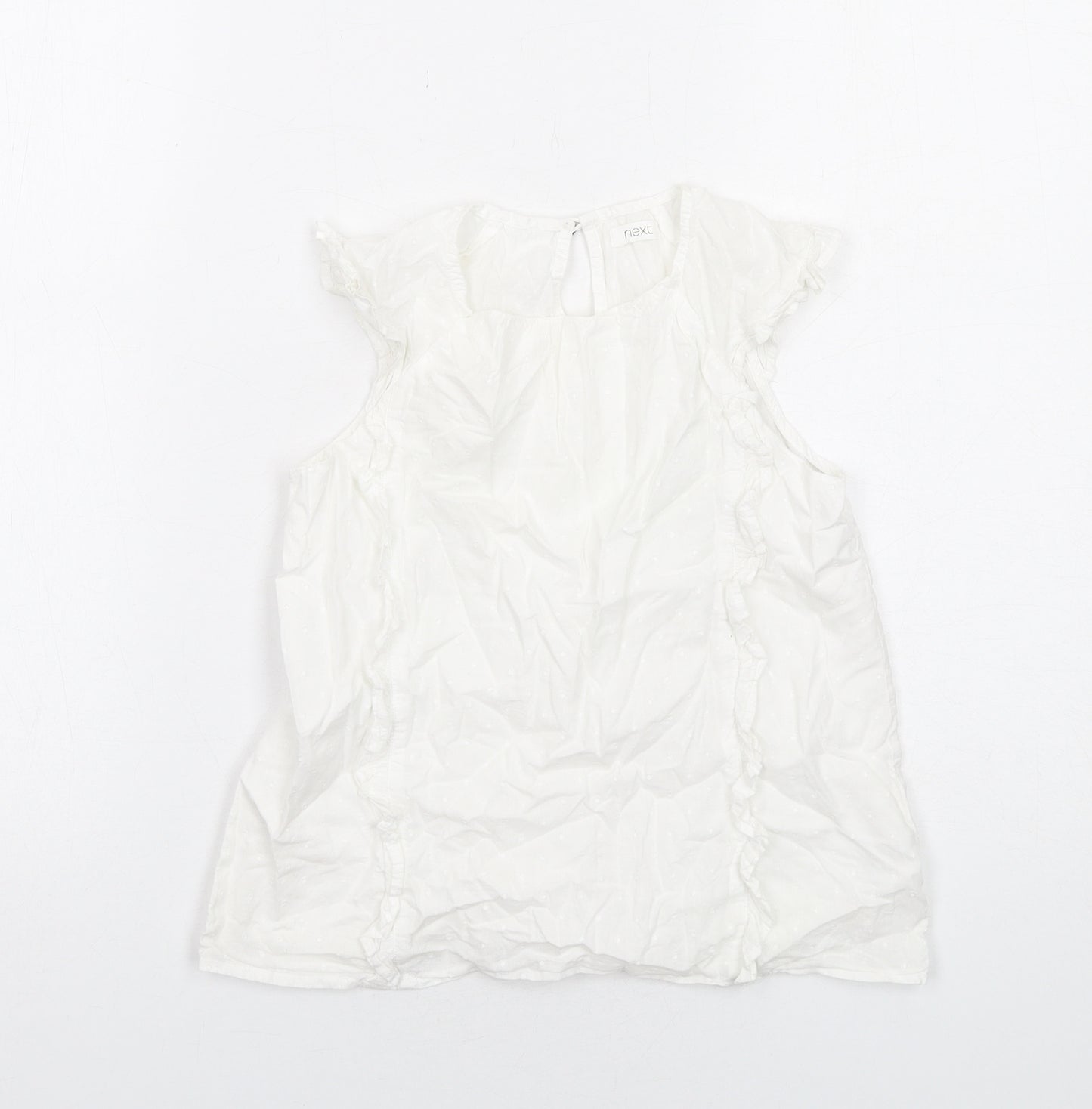NEXT Girls White Cotton Basic Blouse Size 9 Years Boat Neck Button