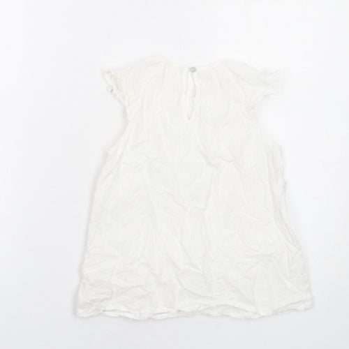 NEXT Girls White Cotton Basic Blouse Size 9 Years Boat Neck Button