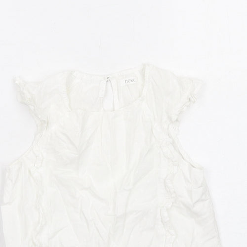 NEXT Girls White Cotton Basic Blouse Size 9 Years Boat Neck Button
