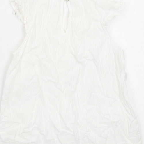 NEXT Girls White Cotton Basic Blouse Size 9 Years Boat Neck Button