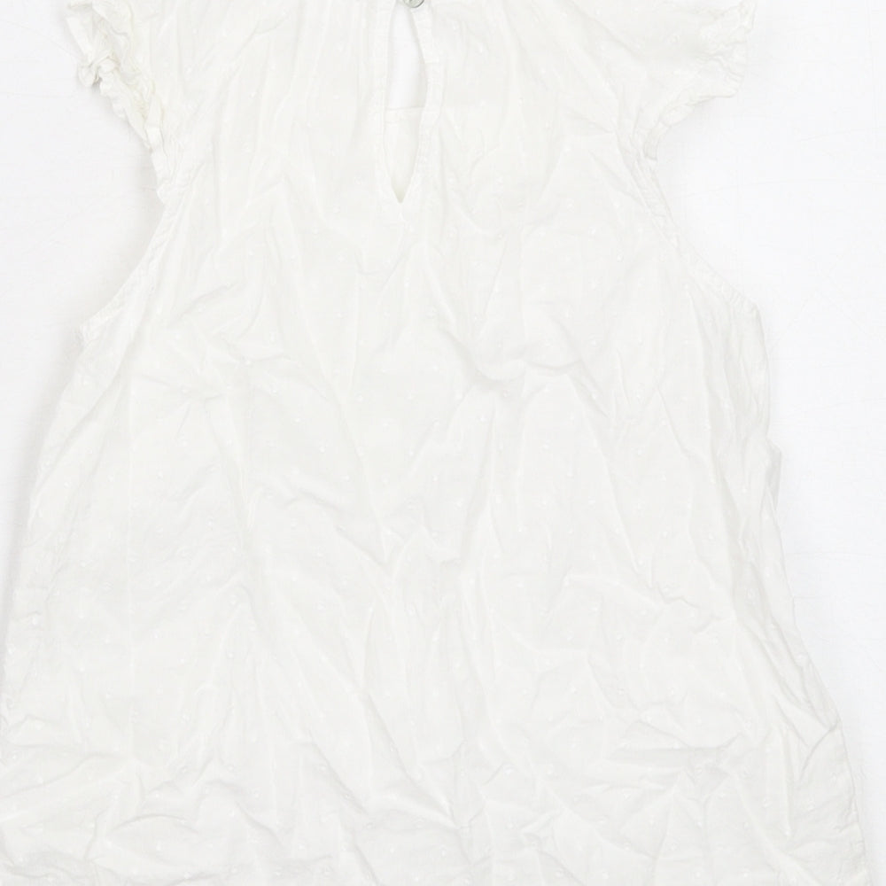 NEXT Girls White Cotton Basic Blouse Size 9 Years Boat Neck Button