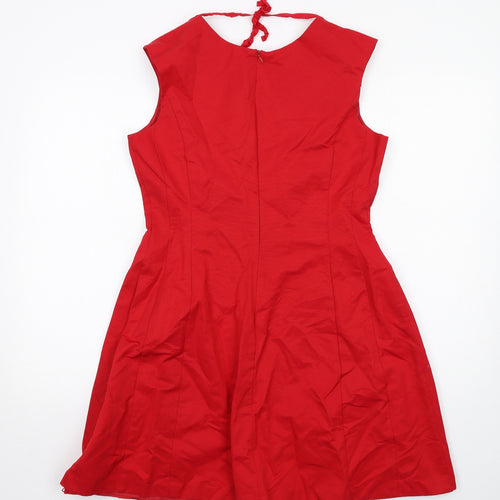 Oasis Womens Red Cotton A-Line Size 14 Round Neck Zip