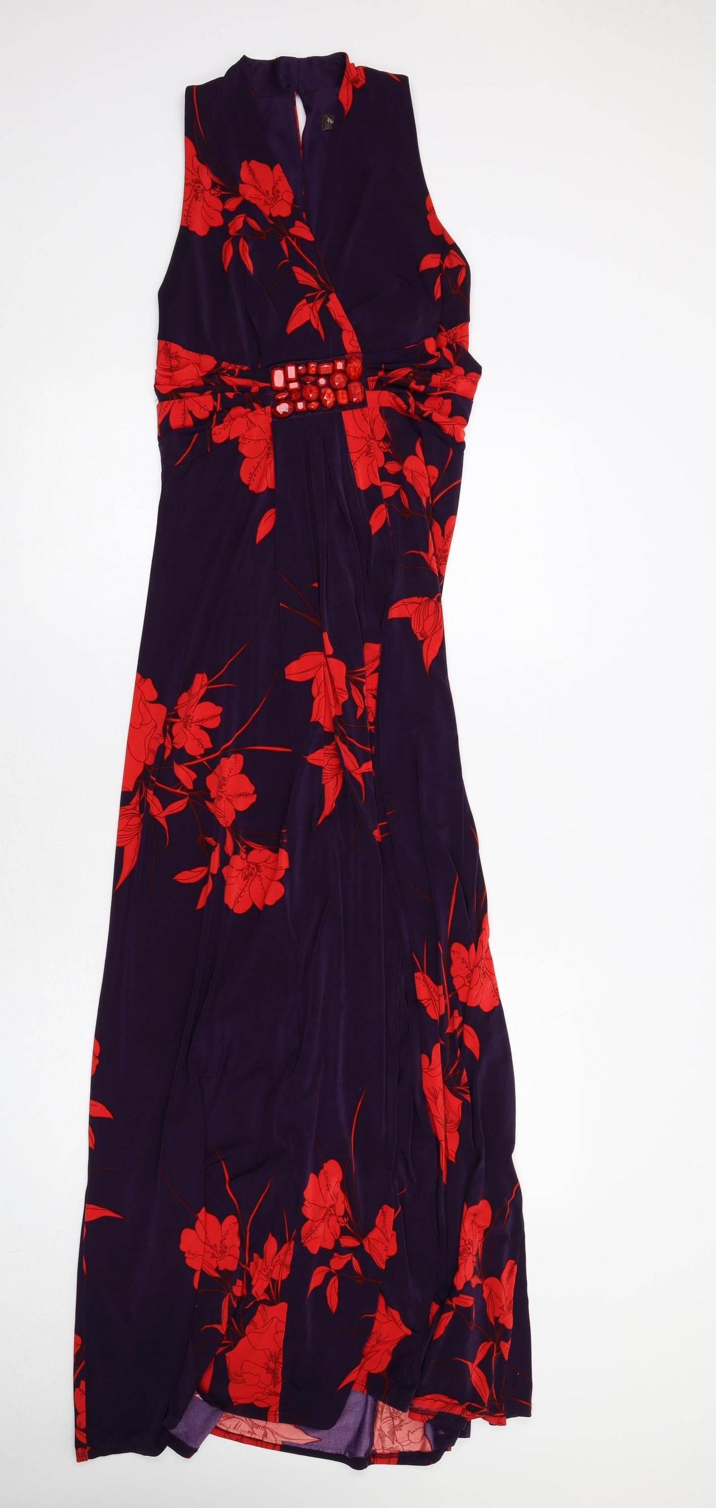 Phase Eight Womens Purple Floral Polyester Maxi Size 12 Halter Zip
