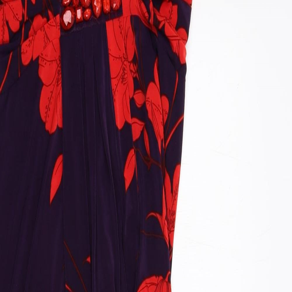 Phase Eight Womens Purple Floral Polyester Maxi Size 12 Halter Zip