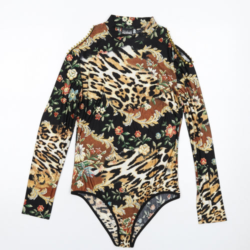 Freak of Nature Womens Multicoloured Geometric Polyester Bodysuit One-Piece Size 12 Snap