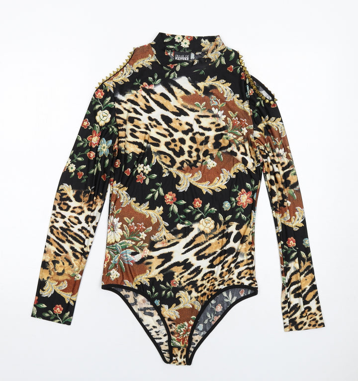 Freak of Nature Womens Multicoloured Geometric Polyester Bodysuit One-Piece Size 12 Snap