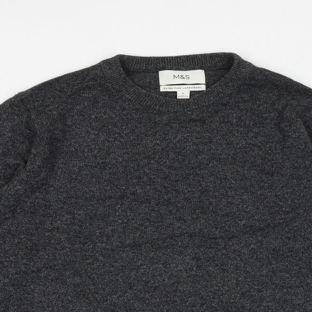 Marks and Spencer Mens Grey Round Neck Wool Pullover Jumper Size M Long Sleeve