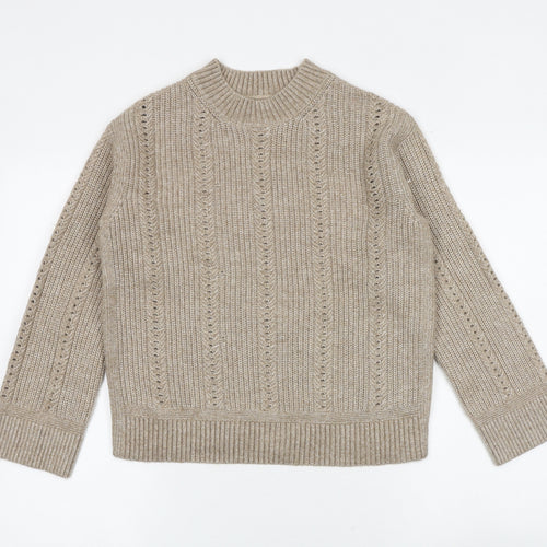 Marks and Spencer Womens Beige Round Neck Acrylic Pullover Jumper Size S