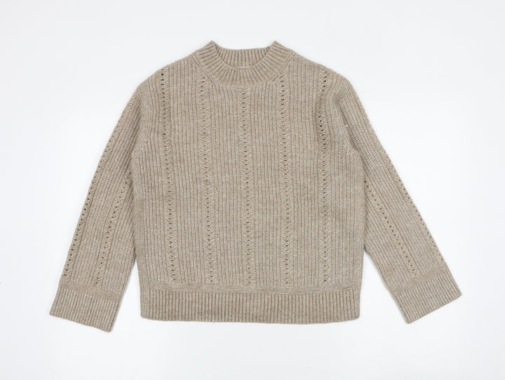 Marks and Spencer Womens Beige Round Neck Acrylic Pullover Jumper Size S