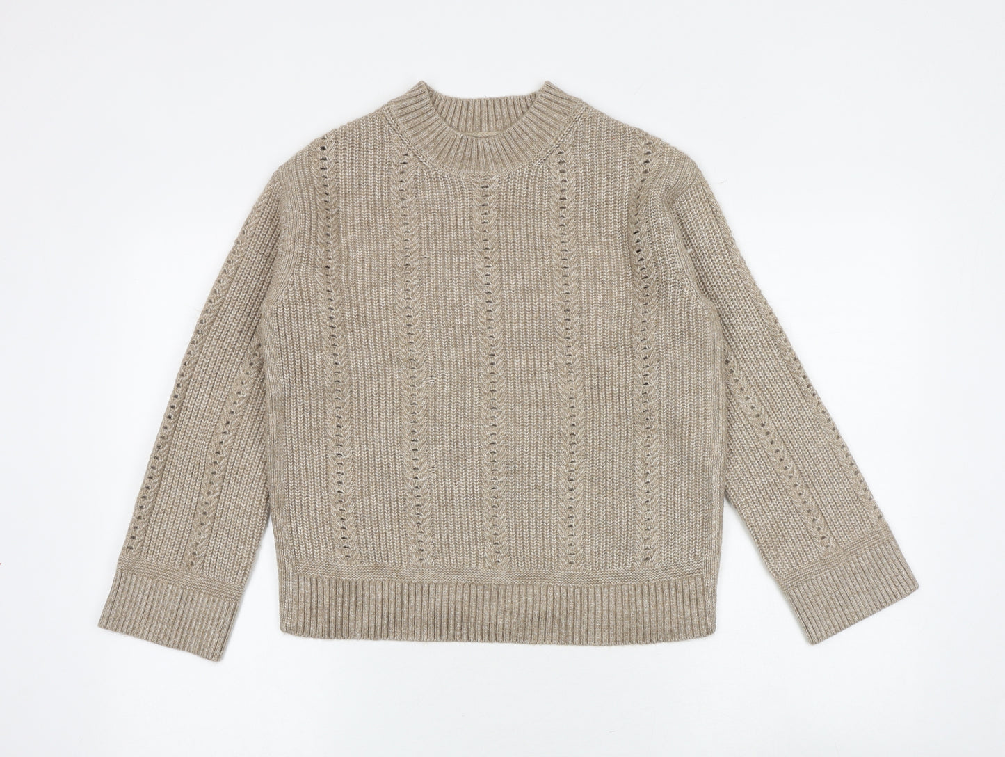 Marks and Spencer Womens Beige Round Neck Acrylic Pullover Jumper Size S