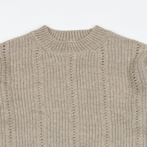 Marks and Spencer Womens Beige Round Neck Acrylic Pullover Jumper Size S