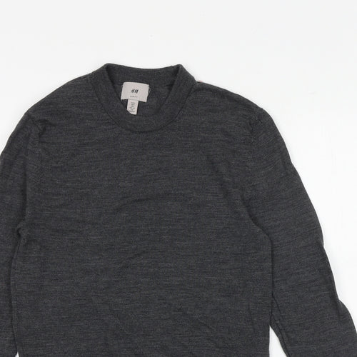 H&M Womens Grey Round Neck Wool Pullover Jumper Size S