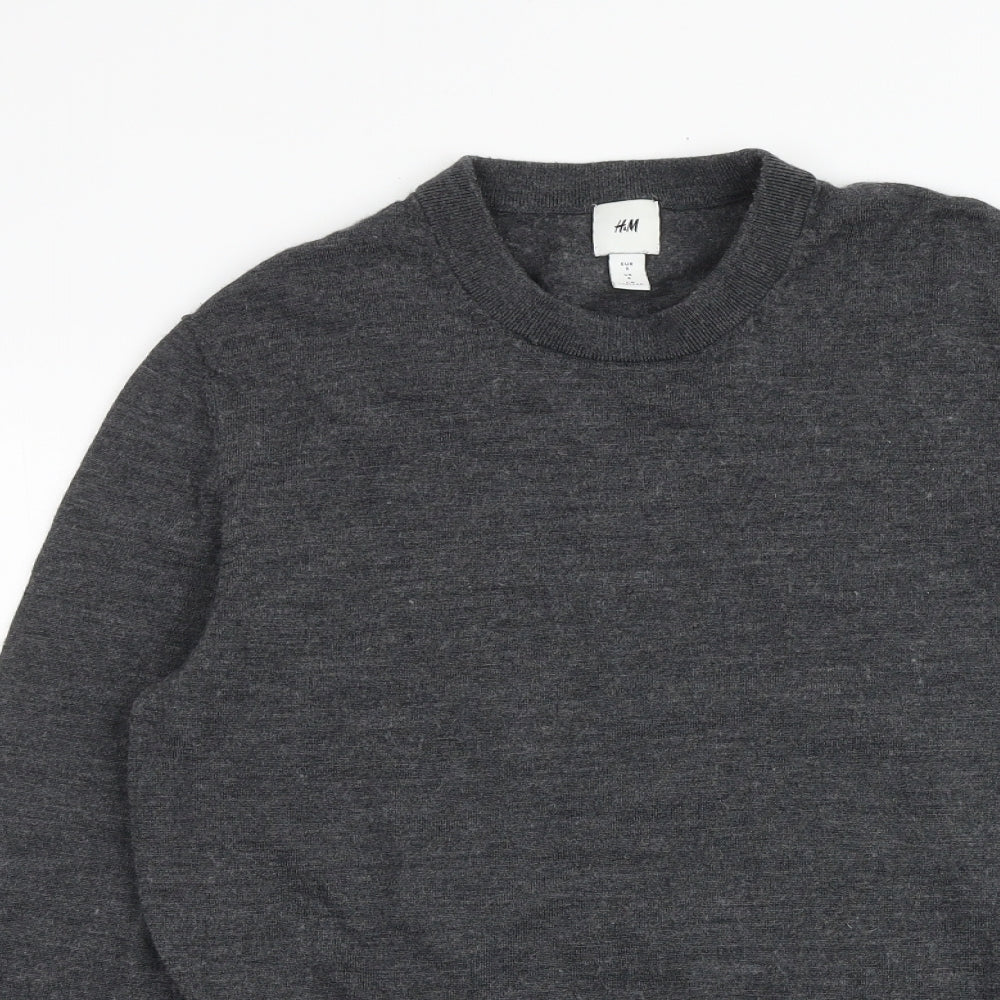 H&M Mens Grey Round Neck Wool Pullover Jumper Size S Long Sleeve