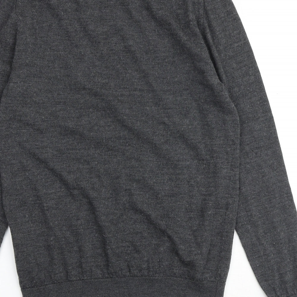 H&M Mens Grey Round Neck Wool Pullover Jumper Size S Long Sleeve