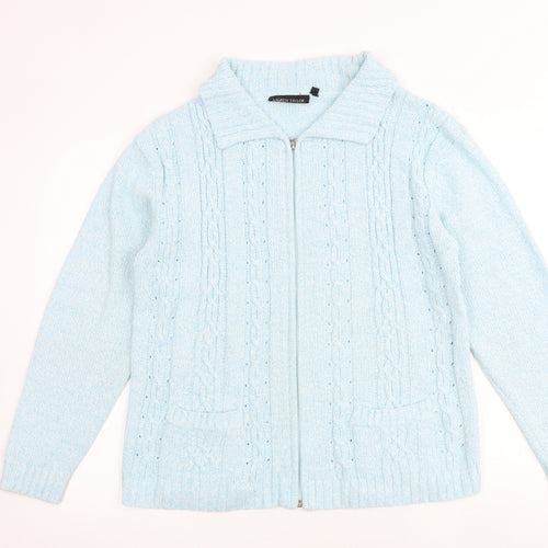 Lauren Taylor Womens Blue Collared Acrylic Full Zip Jumper Size M - Size M/L