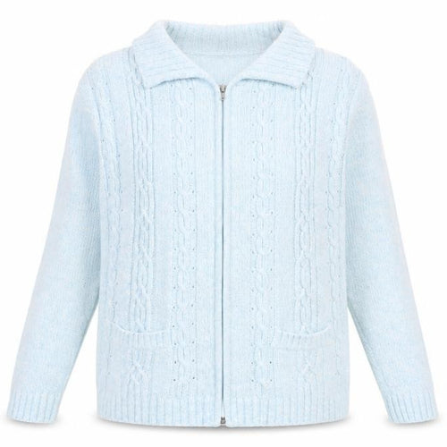 Lauren Taylor Womens Blue Collared Acrylic Full Zip Jumper Size M - Size M/L