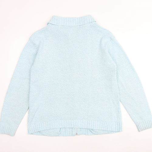 Lauren Taylor Womens Blue Collared Acrylic Full Zip Jumper Size M - Size M/L