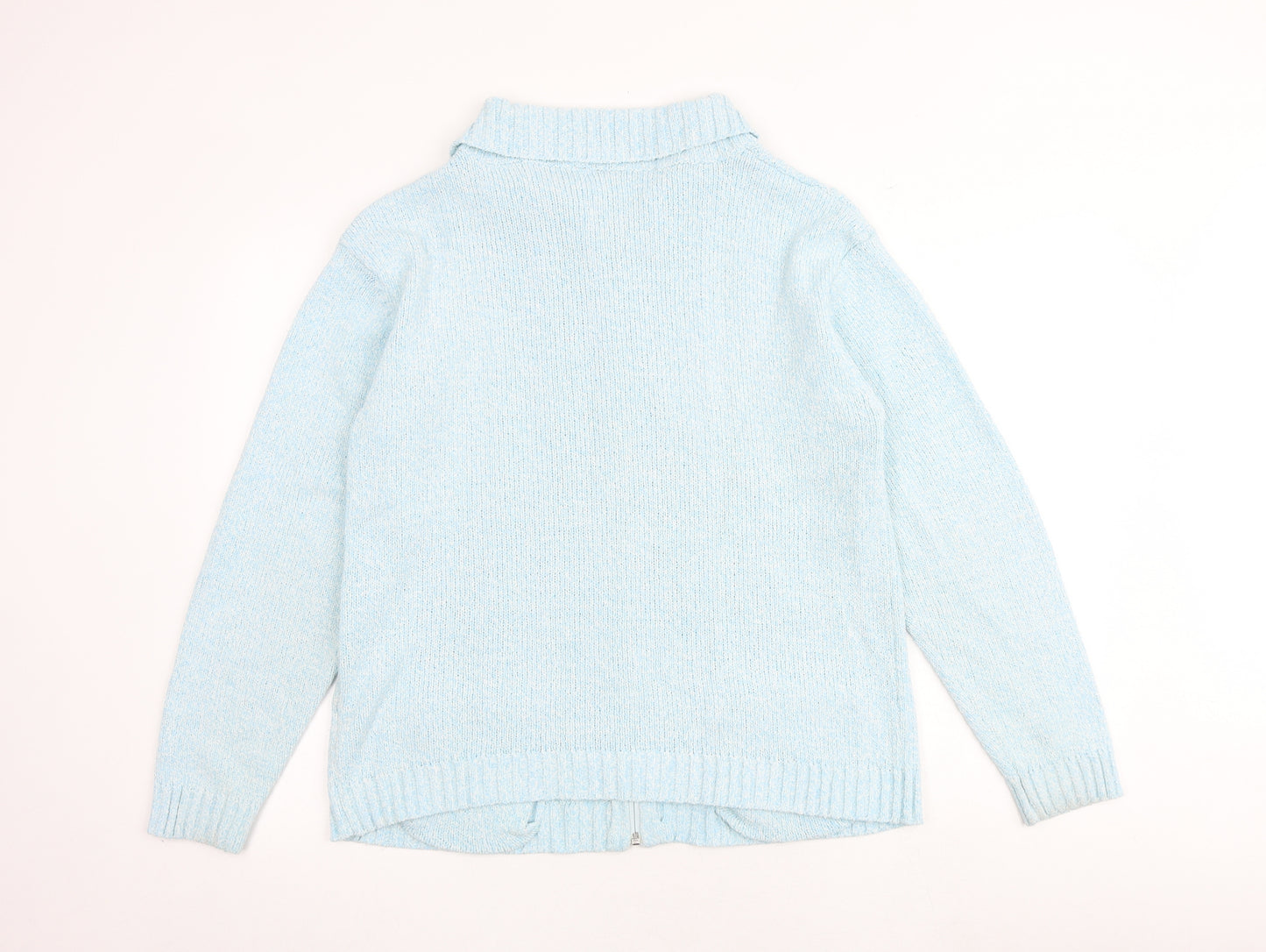 Lauren Taylor Womens Blue Collared Acrylic Full Zip Jumper Size M - Size M/L