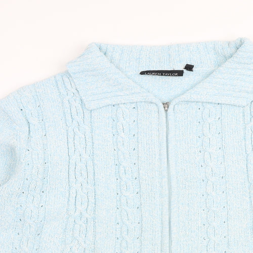 Lauren Taylor Womens Blue Collared Acrylic Full Zip Jumper Size M - Size M/L