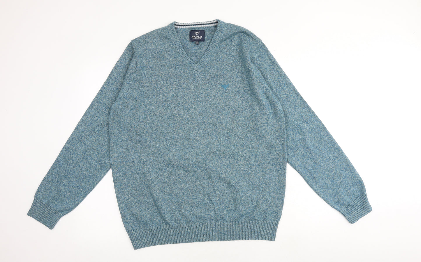 Morley Mens Blue V-Neck Cotton Pullover Jumper Size XL Long Sleeve