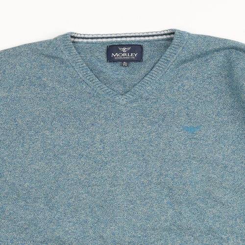 Morley Mens Blue V-Neck Cotton Pullover Jumper Size XL Long Sleeve