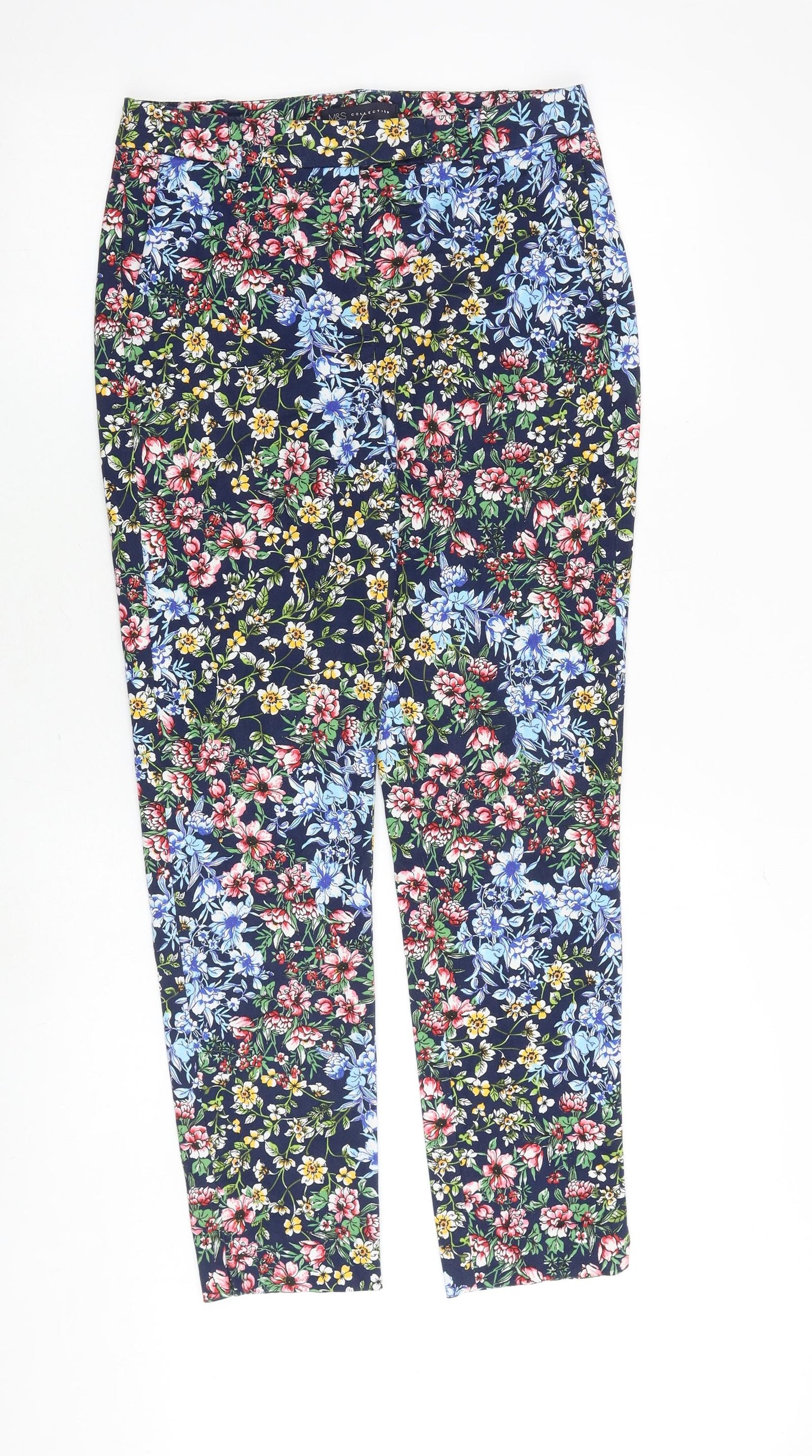 Marks and Spencer Womens Multicoloured Floral Cotton Chino Trousers Size 10 Regular Zip