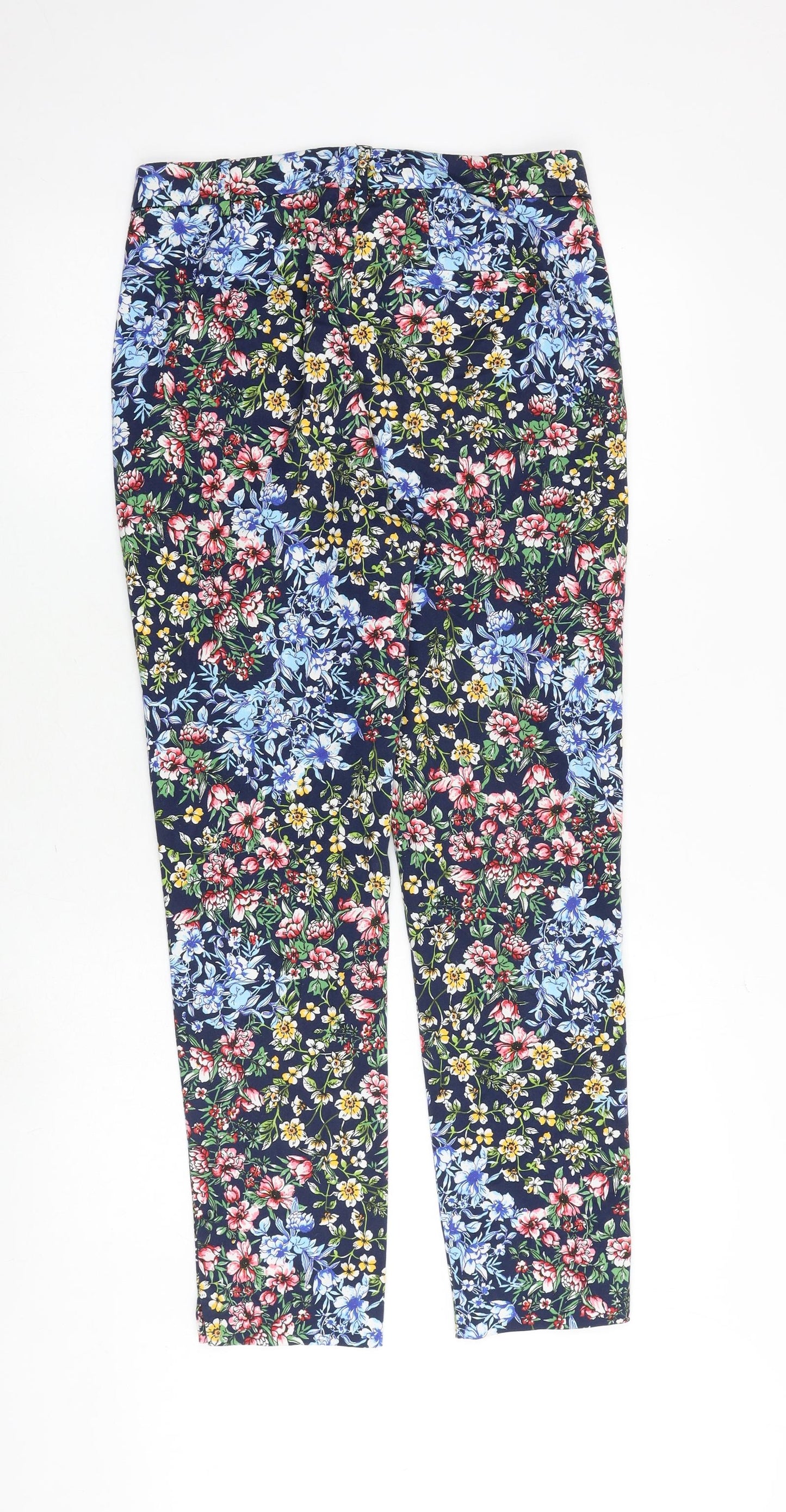 Marks and Spencer Womens Multicoloured Floral Cotton Chino Trousers Size 10 Regular Zip