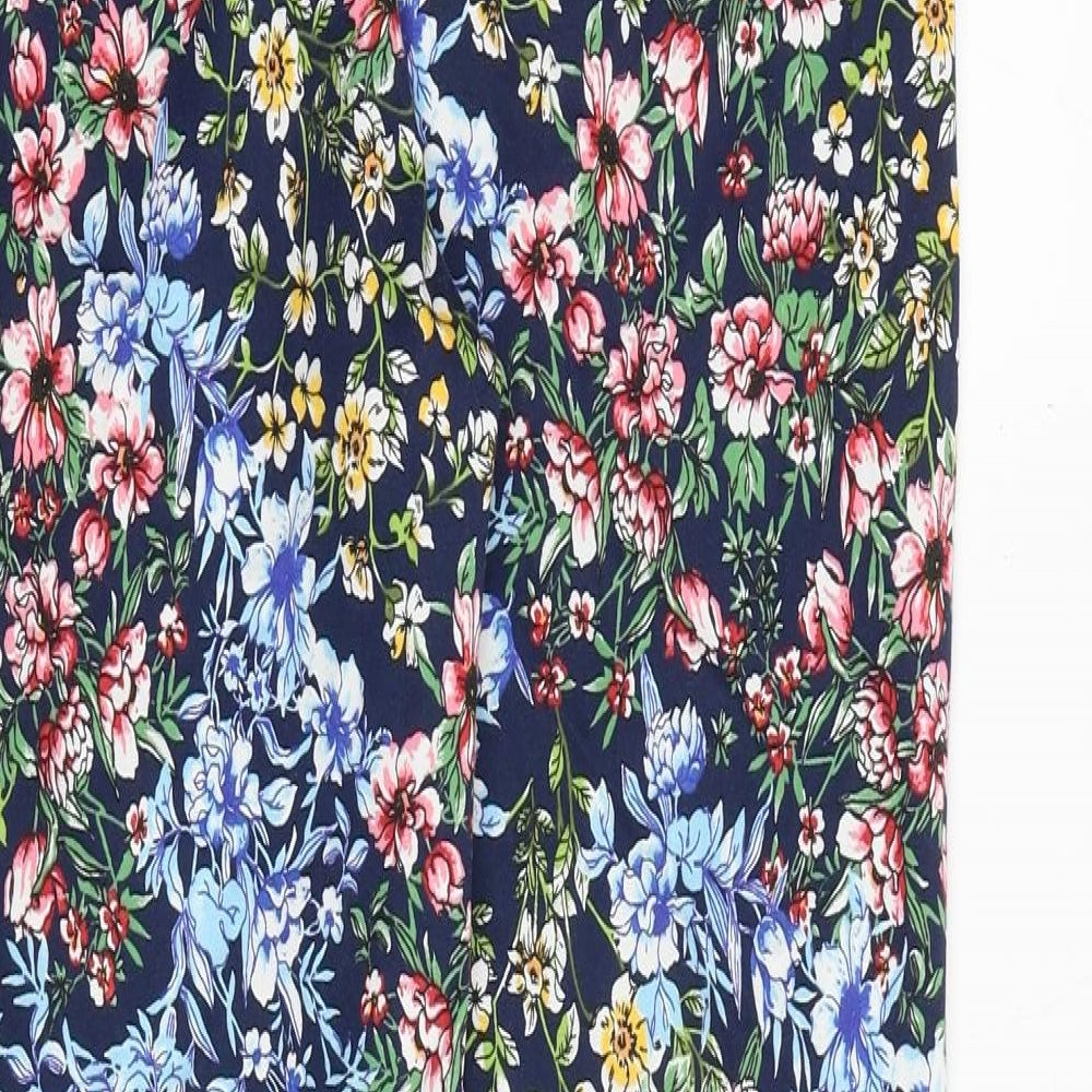 Marks and Spencer Womens Multicoloured Floral Cotton Chino Trousers Size 10 Regular Zip