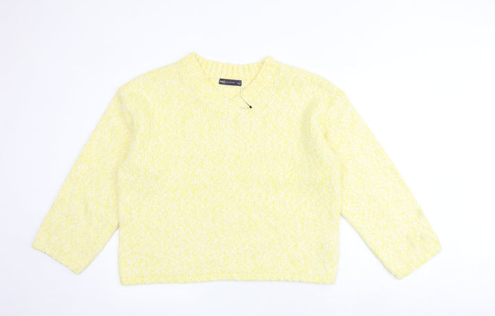 Marks and Spencer Womens Yellow Round Neck Polyester Pullover Jumper Size L