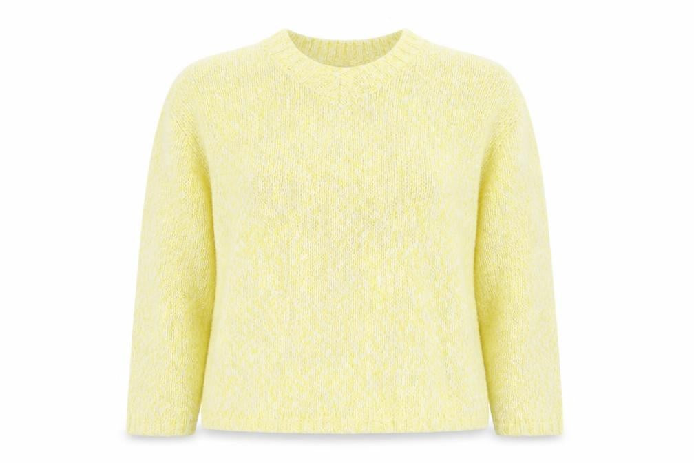 Front view of Marks & Spencer women’s yellow round neck polyester jumper, size L
