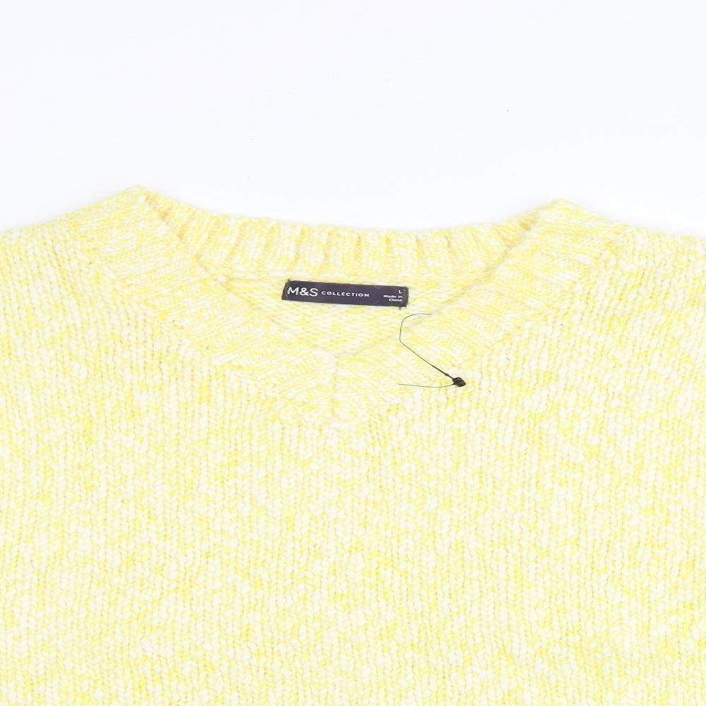 Marks and Spencer Womens Yellow Round Neck Polyester Pullover Jumper Size L