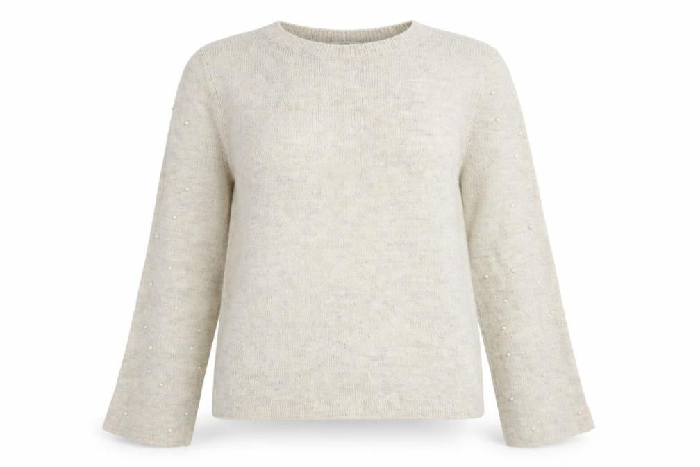 Front view of Next women’s brown round neck acrylic jumper, size UK 12