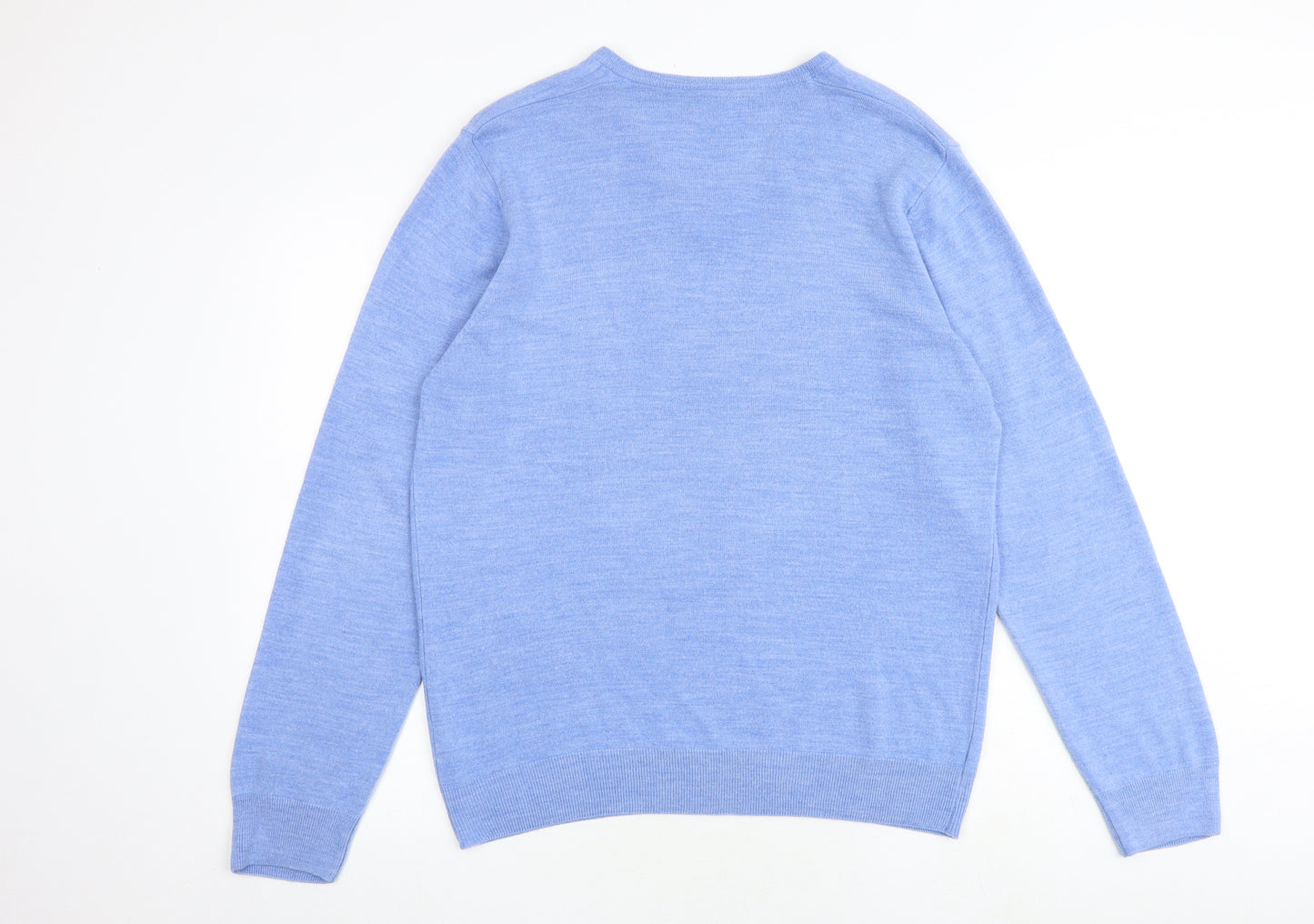 Marks and Spencer Mens Blue V-Neck Acrylic Pullover Jumper Size L Long Sleeve