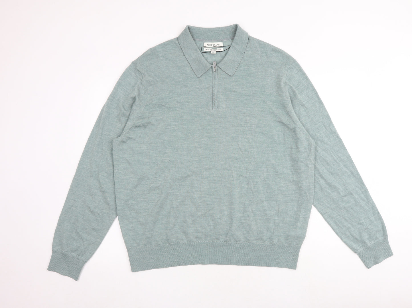 Autograph Mens Blue Collared Wool Pullover Jumper Size 2XL Long Sleeve