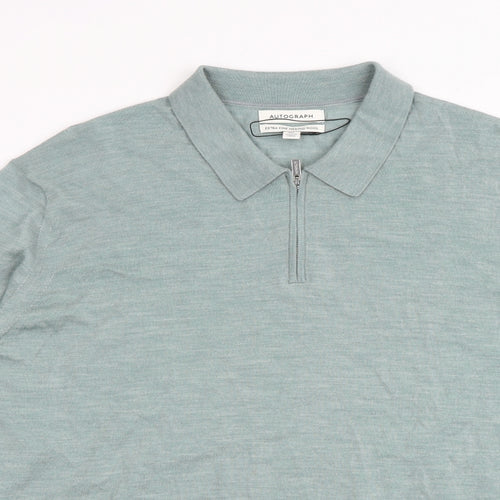 Autograph Mens Blue Collared Wool Pullover Jumper Size 2XL Long Sleeve