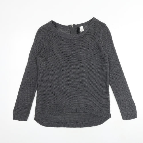 H&M Womens Grey Round Neck Acrylic Pullover Jumper Size S