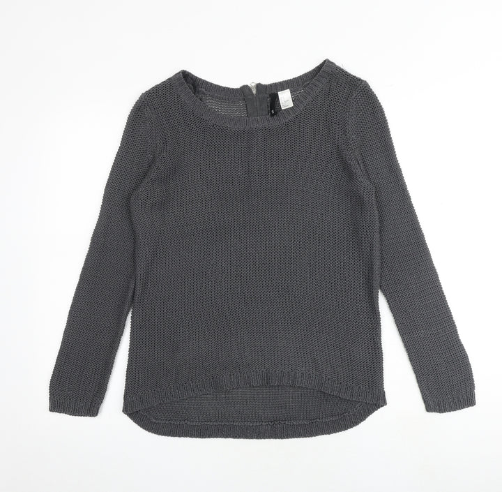 H&M Womens Grey Round Neck Acrylic Pullover Jumper Size S
