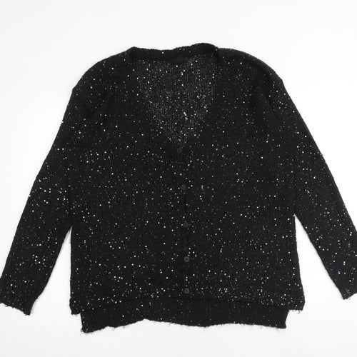 H&M Womens Black V-Neck Acrylic Cardigan Jumper Size L