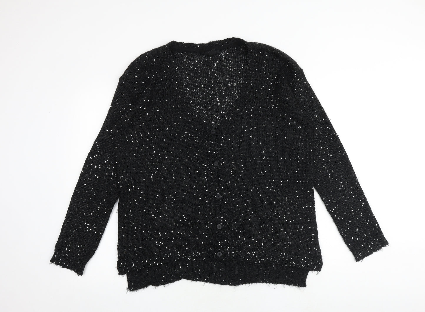 H&M Womens Black V-Neck Acrylic Cardigan Jumper Size L